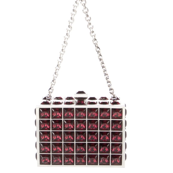 JUDITH LEIBER Jeweled Box Mini Bag Red Crystals - Picture 1 of 4